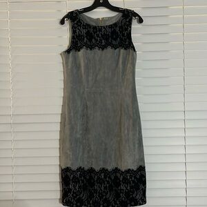 Gray with black lace trim suede dress